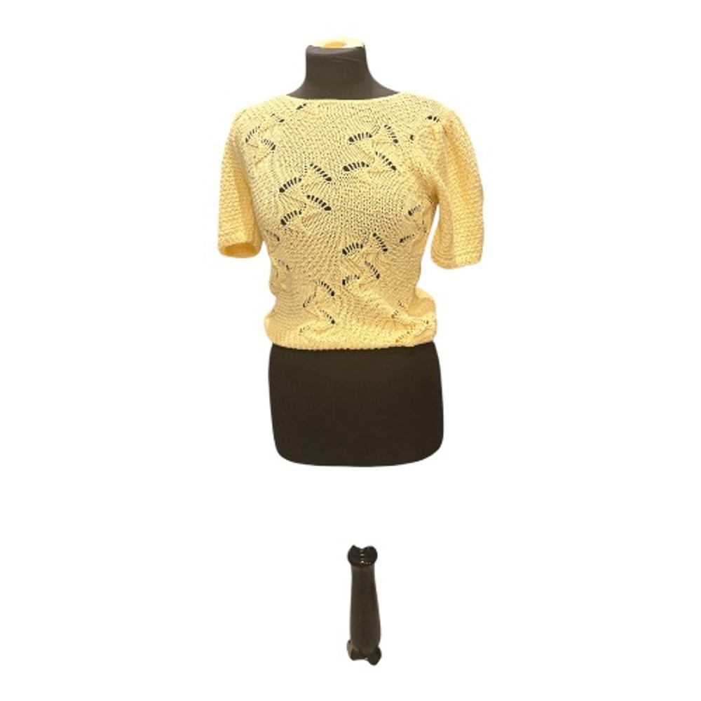 Vintage Yellow Open Knit Cotton Top Made in USA XS/S